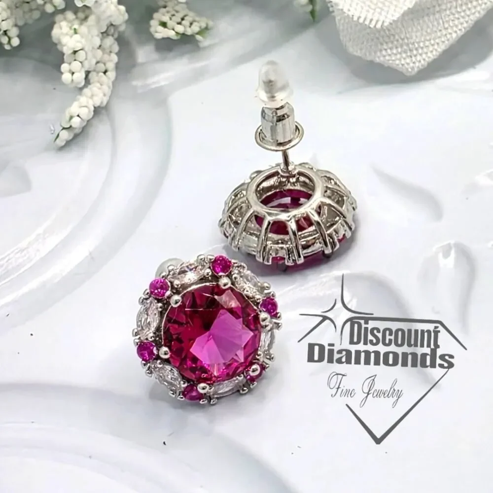 Elegant Red & White Zircon Earrings on 925 Sterling Silver